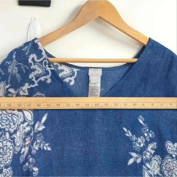 Chicos 100% Linen Floral 2-Way Poncho Top Flowy Boho Blouse Coastal Beach - Picture 8 of 12